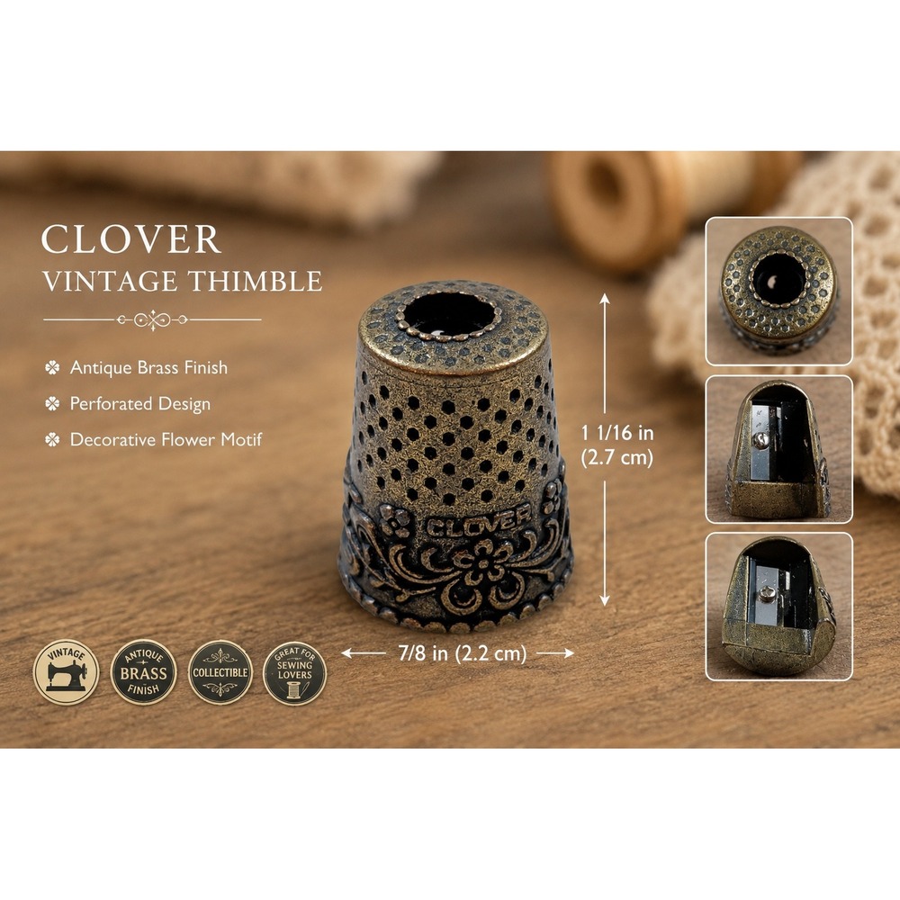 Clover Thimble Pencil Sharpener Antique Bronze Tone Metal Floral Collectible - Picture 1 of 7
